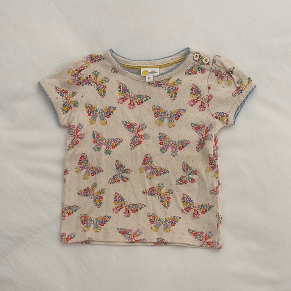 Mini Boden Cream Butterfly Print Short Sleeve Tee